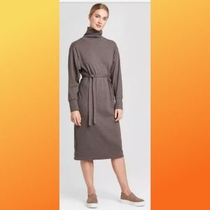Long Sleeve Mock Turtleneck Midi Dress